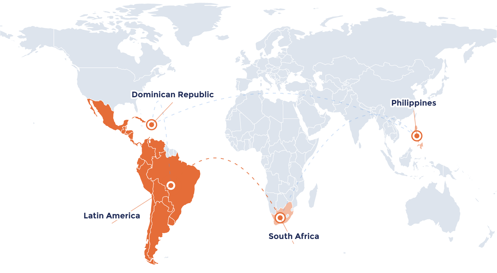 World map highlighting Latin America in the Talent Bridging global talent network