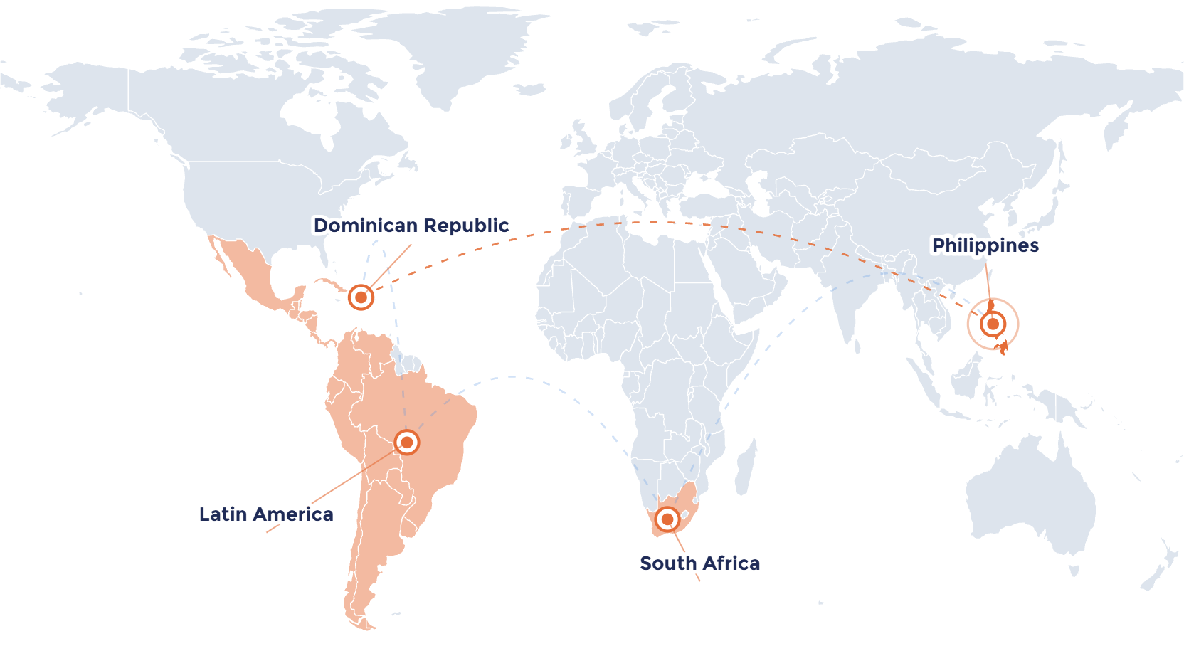 World map highlighting Philippines in the Talent Bridging global talent network