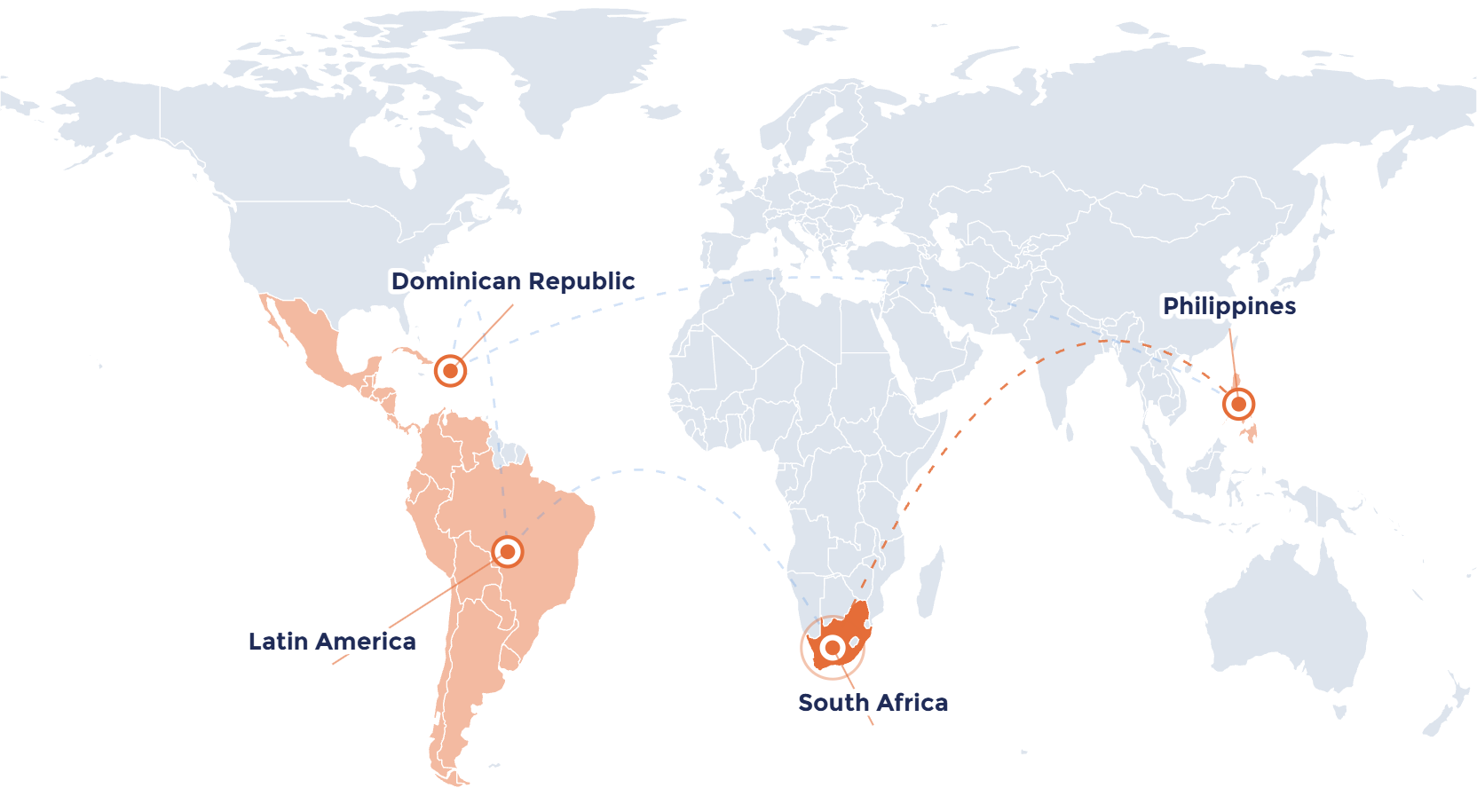 World map highlighting South Africa in the Talent Bridging global talent network